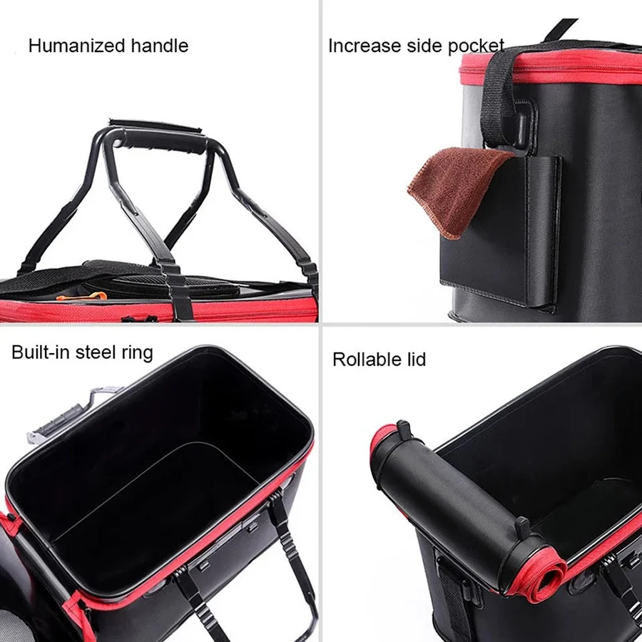 Tragbare Angeltasche, zusammenklappbarer Angeleimer, lebende Fische, Box, Camping, Wasserbehälter, Pfanne, Becken, Angelgerät, Aufbewahrungstasche – Detail 6