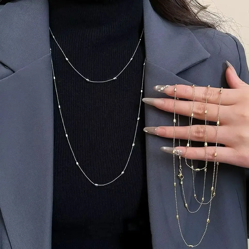 Classic Plain Rice Bead Double Long Necklace Office Commute Elegant Dinner Daily Dual-use Delicate Gift Styling Women Jewelry