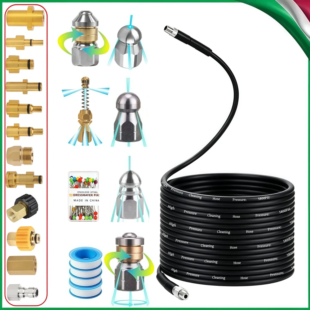 5~50m 5800PSI Pressure Washer Sewer Jetter Kit 1/4 Inch NPT Sewer Jetting Nozzle For Karcher Bosch Elitech Nilfisk Lavor Huter