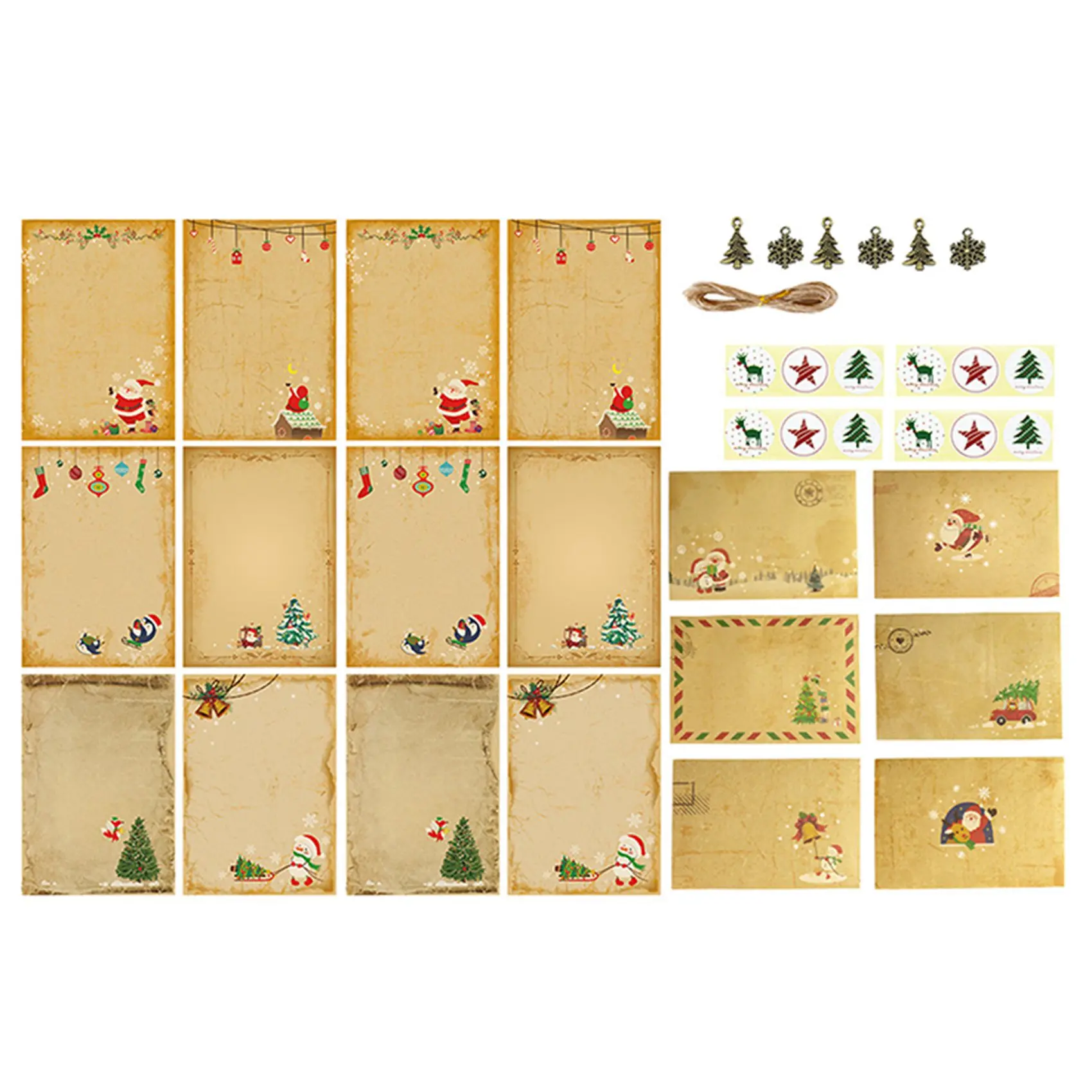 Conjunto De Envelope De Presente De Natal Retro, Papel Kraft, Papelaria De Ano Novo, 37Pcs