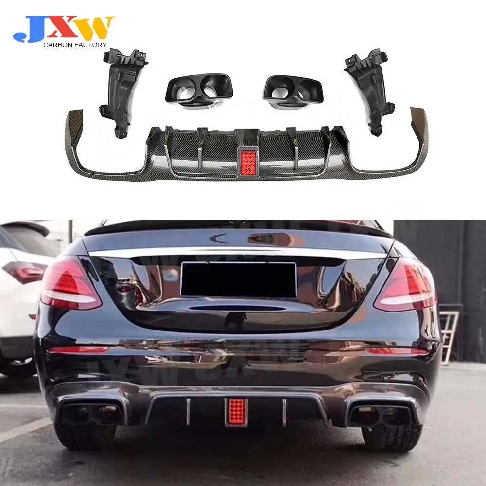 

Dry/Wet Carbon Fiber Rear Diffuser With LED Light + Exhaust Muffler Tips +Brackets For Benz W213 E Class E63 AMG Sport 2017-2020