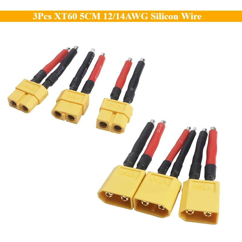 3Pcs XT60 5CM 12/14AWG Silicon Wire Short-term Battery Connector Male/female Soft Cable Extension RC Battery Motor Drone