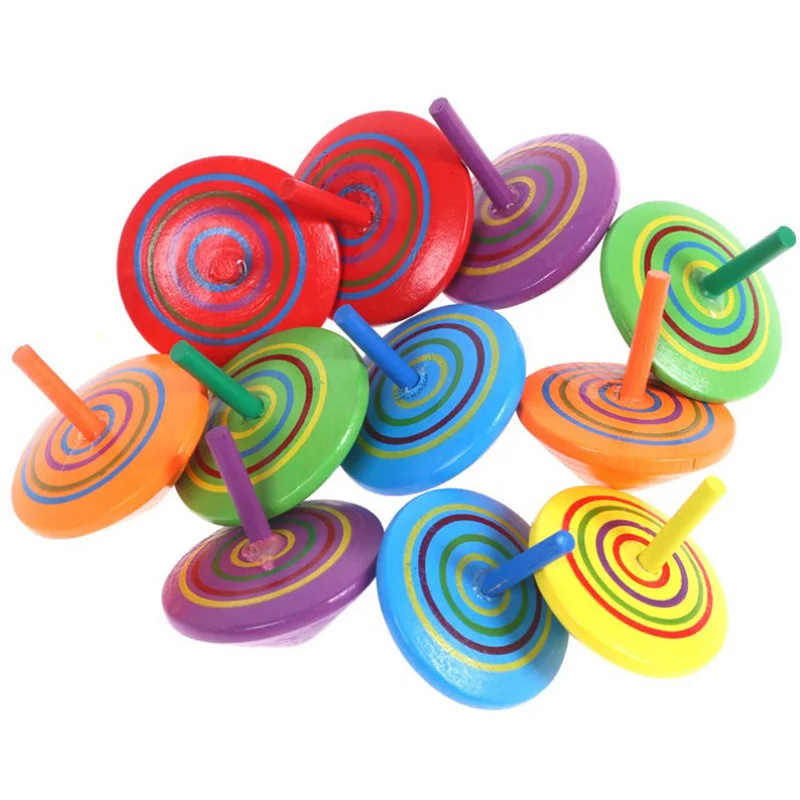 5Pcs Color Wooden Gyro Toy Treat Kids Birthday Guest Gifts Baby Shower Party Favors Finger Game Giveaway Pinata Fill Goodie Bag