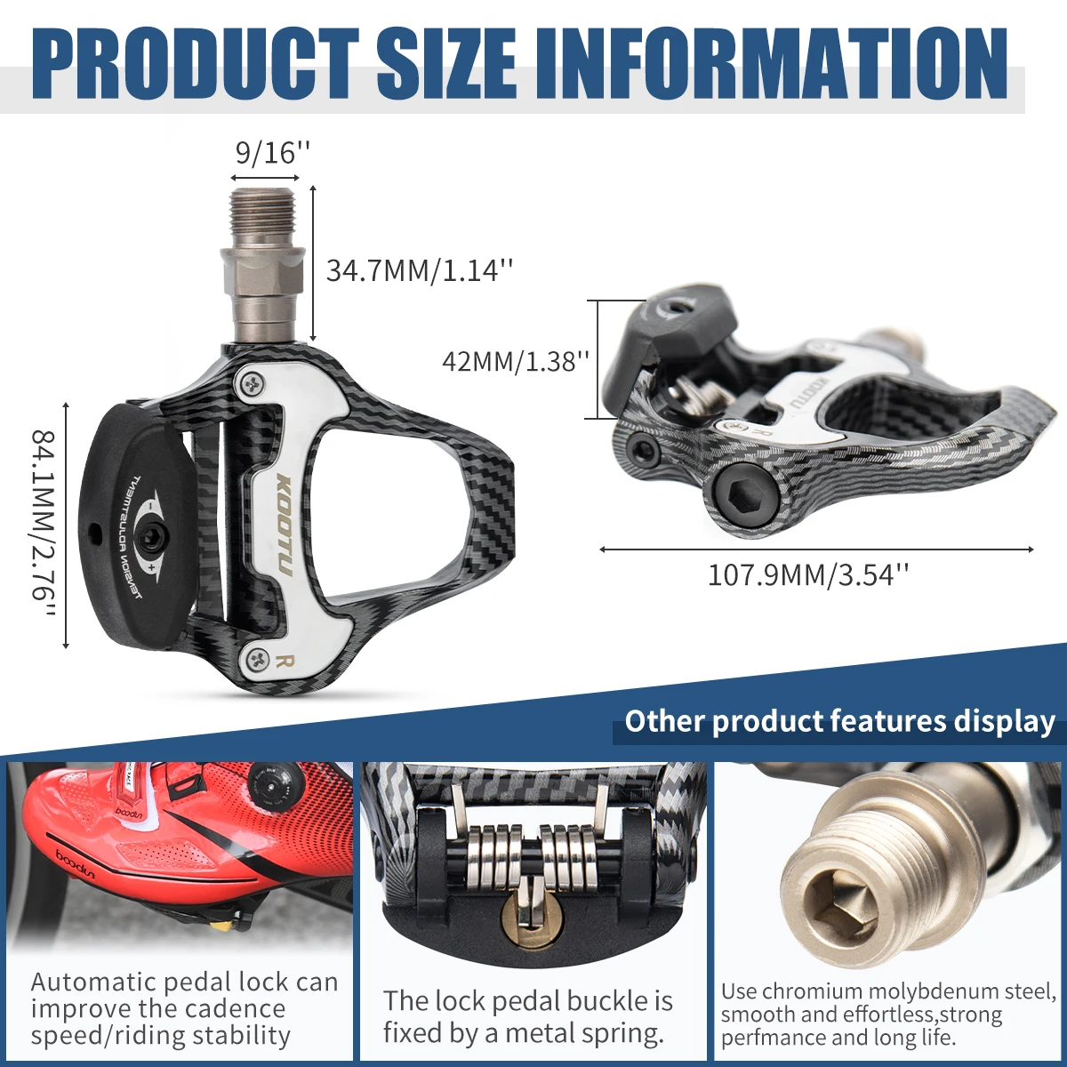 US Warehouse Carbon Pattern Road Bicycle Pedals, Racing Clip-On Pedals, Self-Clipping Pedals For Shimano SPD-SL/KEO System