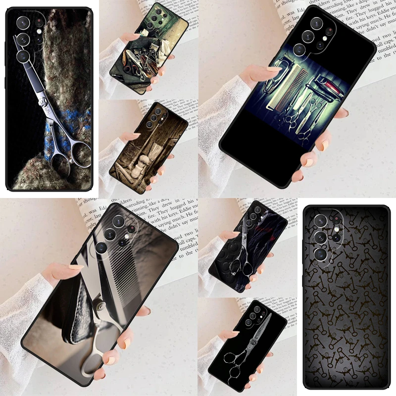 Barber Scissors Hairstylist Salon Phone Case For Samsung Galaxy S24 S23 S22 S21 Ultra S10 Note 10 Pro S20 Plus FE S9 S8 Cover