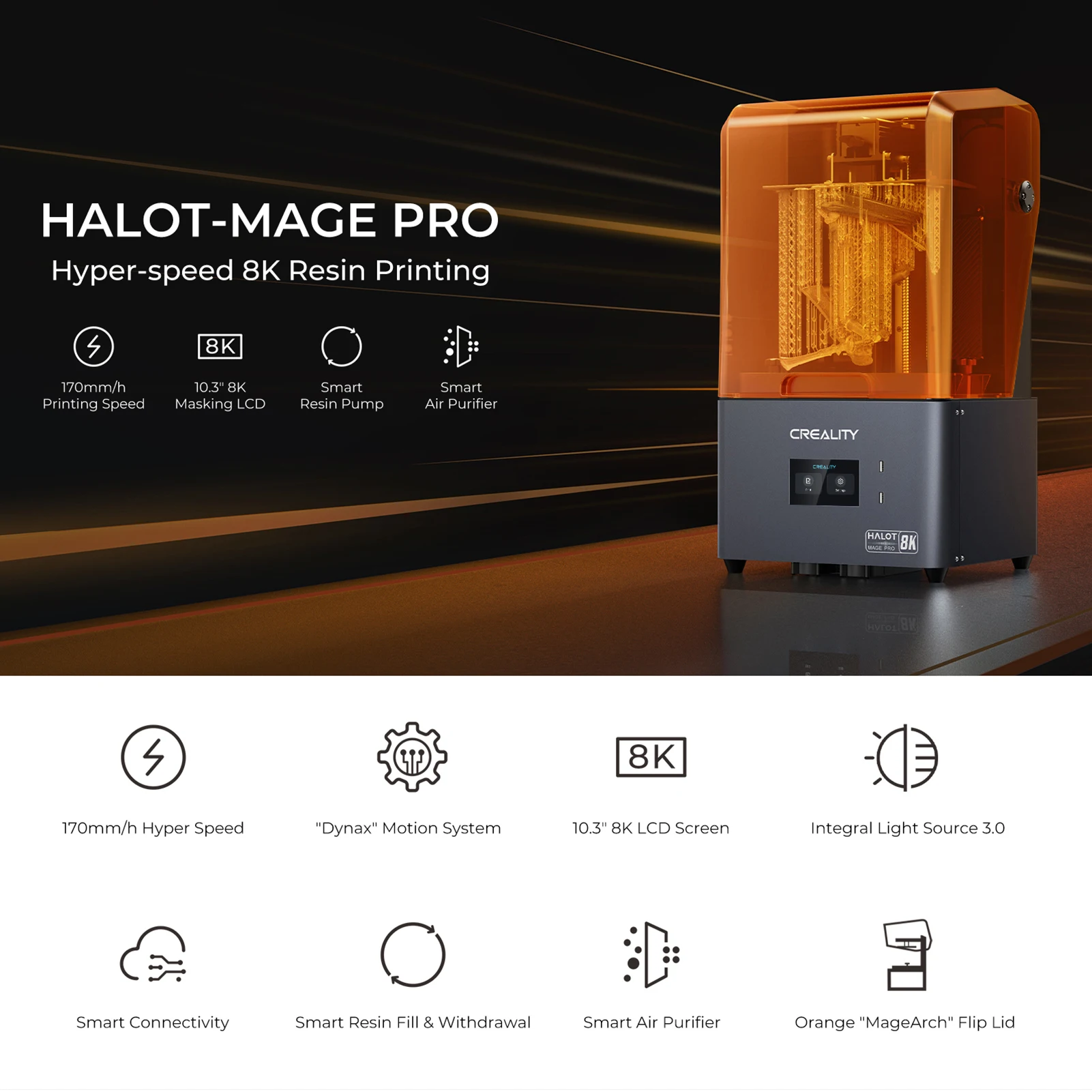 Creality HALOT MAGE Pro/MAGE Resin 3D Printer (CL103)170mm/h Hyper-Speed 8K Resin Printing 10.3