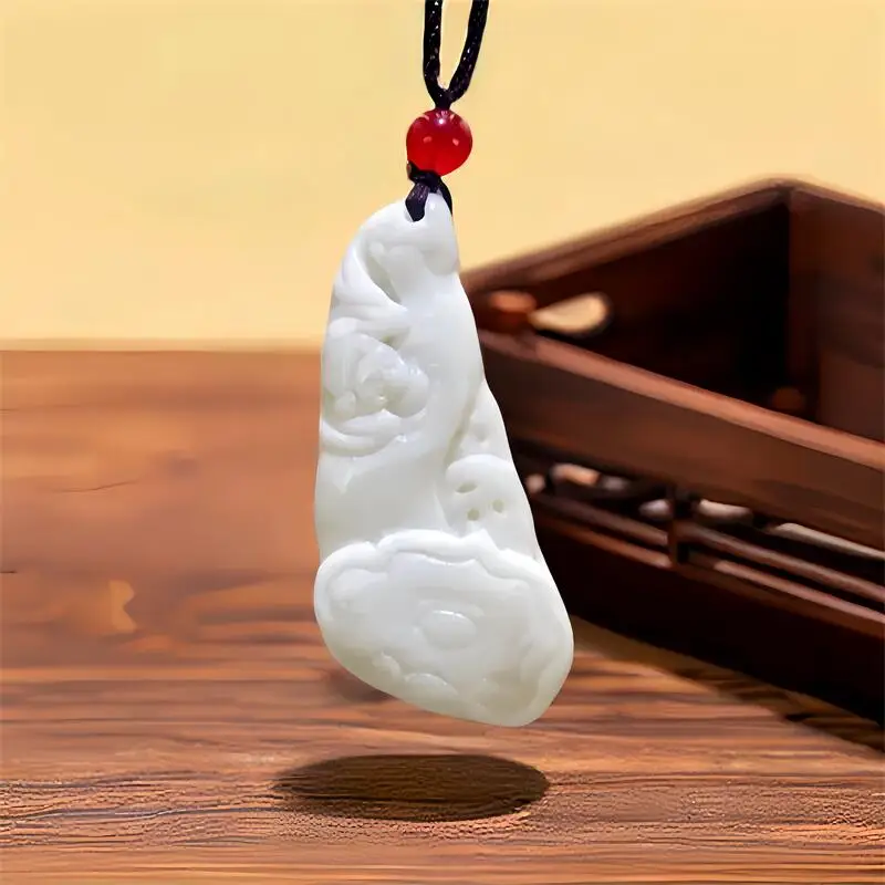 

Natural White Real Jade Bat Pendant Necklace Chinese Carved Jewelry Accessories Fashion Stone Luxury Vintage Charm Gift