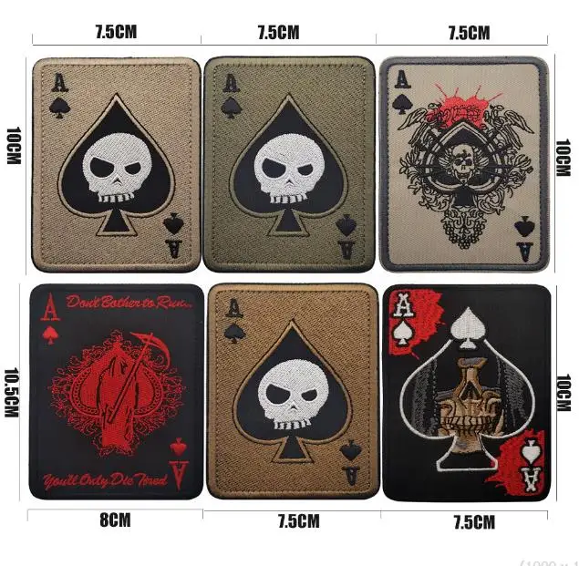 embroidery Ace of Spades Death Card Patch Retro biker motorcycle  MC patch  tactical hook back Morale for cloth vest