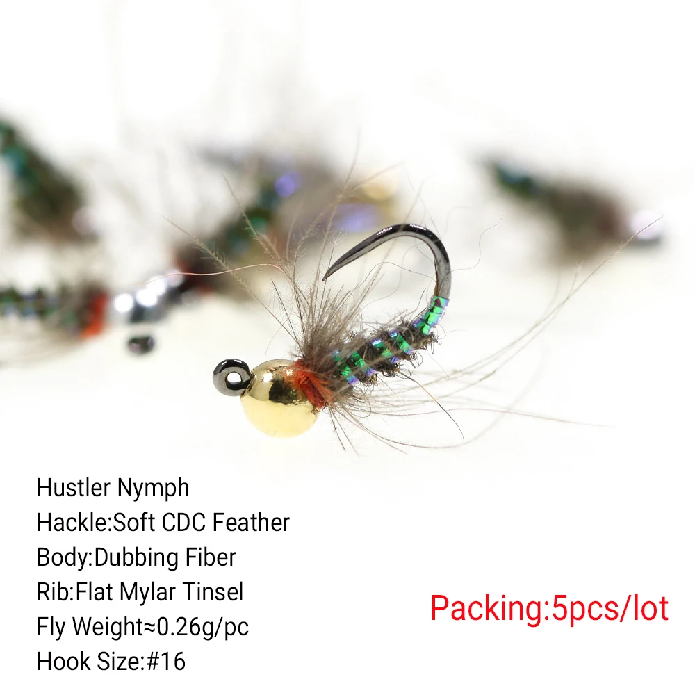 رأس خرز من التنجستين من Hustler Nymph Fly للغرق السريع، ريشة CDC، ضلع للأشعة فوق البنفسجية، لصيد سمك السلمون المرقط، مقاس الخطاف 16 #2