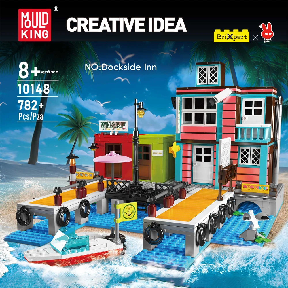 

Mould King 10148 782pcs NO.Dockside Inn Wharf Hotel Model Building Blocks Bricks Assembly Educational Toy for Kids Adult Gift