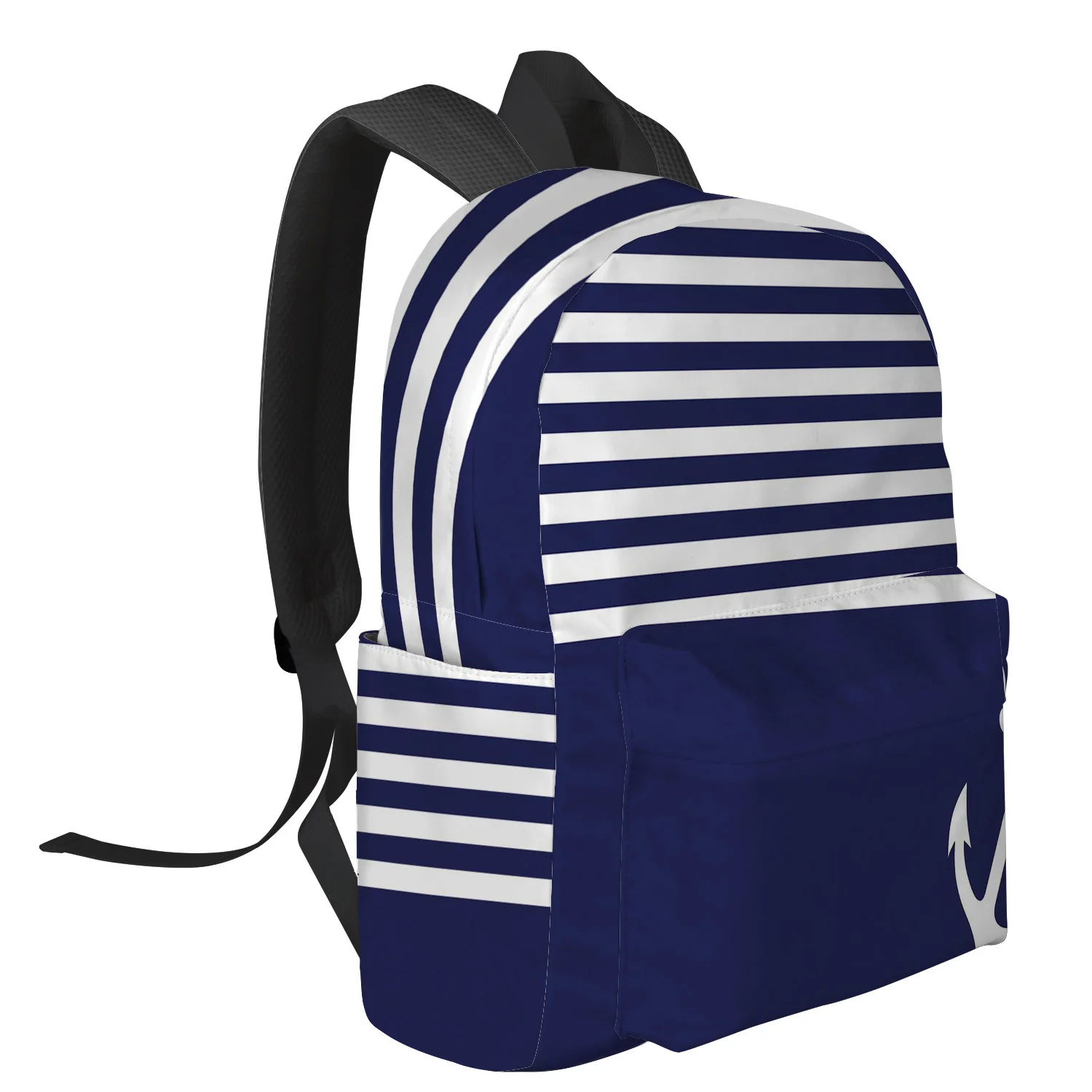 Stripes Dark Blue Anchor Large Capacity Backpack Men Laptop Bags High School Teen College Girl Student Mochila