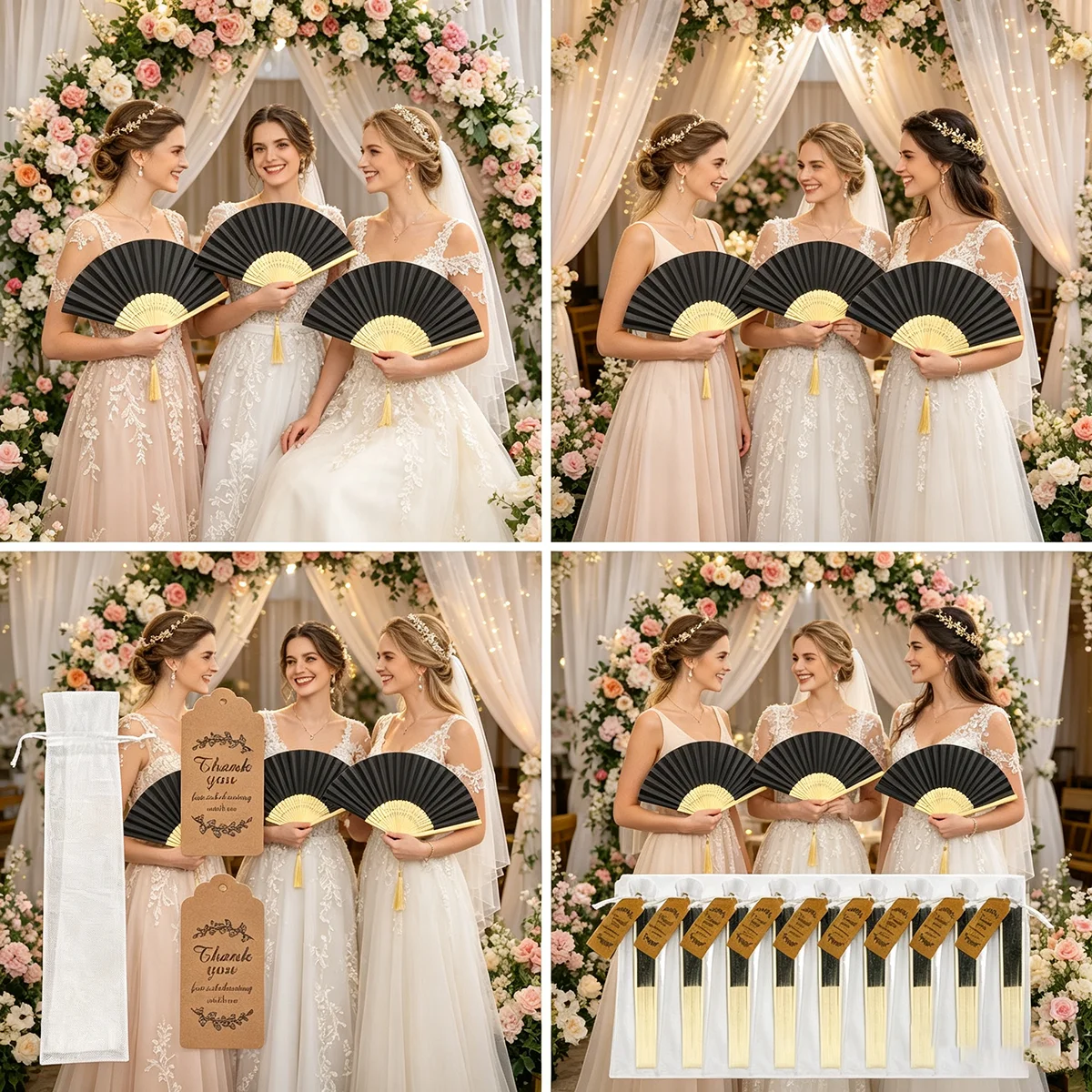 Summer Hand-Cranked Folding Fan, Personalized Custom Hand-Cranked Fan, Black, Bamboo Paper Fan, a Must-Have Item for Outdoor Trips, Summer Fan Gift Set, Includes Mesh Bag and Thank You Card, Can Also Be Used as Wedding Favors, Graduation Season Gifts, Etc view 4
