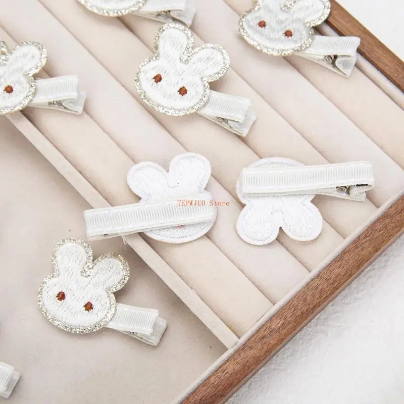 

U50F 1 Pair Embroidered Rabbit Hair Clips Adorable Design Hairpins for Kids Teens