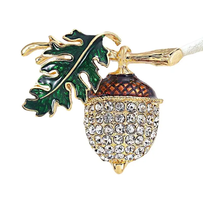 1Piece Exquisite Fashion Rhinestone Cedar Nut Brooches Women Coat Clothing Badges Jewelry Accessries