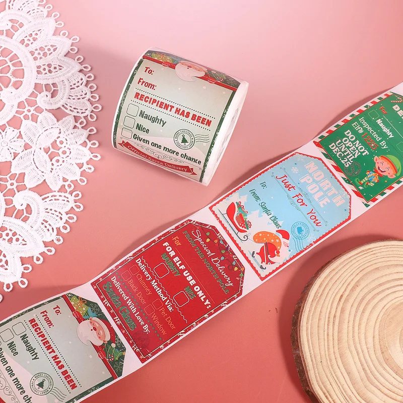 200pcs/Roll Christmas-themed Pattern Sticker Labels, Diy Holiday Gift Bag Decoration, Creative Adhesive Labels Gift for Friends