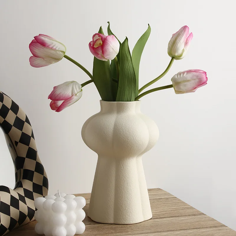 

Ins Cream Style Vase Decoration Living Room Flower Arrangement Simulation Flower Home Decoration White Ceramic Hydroponic Vase
