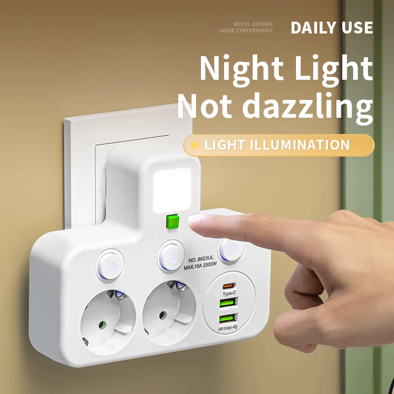 NEW EU Plug And Socket 4-Pole Socket Multifunctional Wall Plug With or Without Extension Cords or USB and Type-C Interfaces