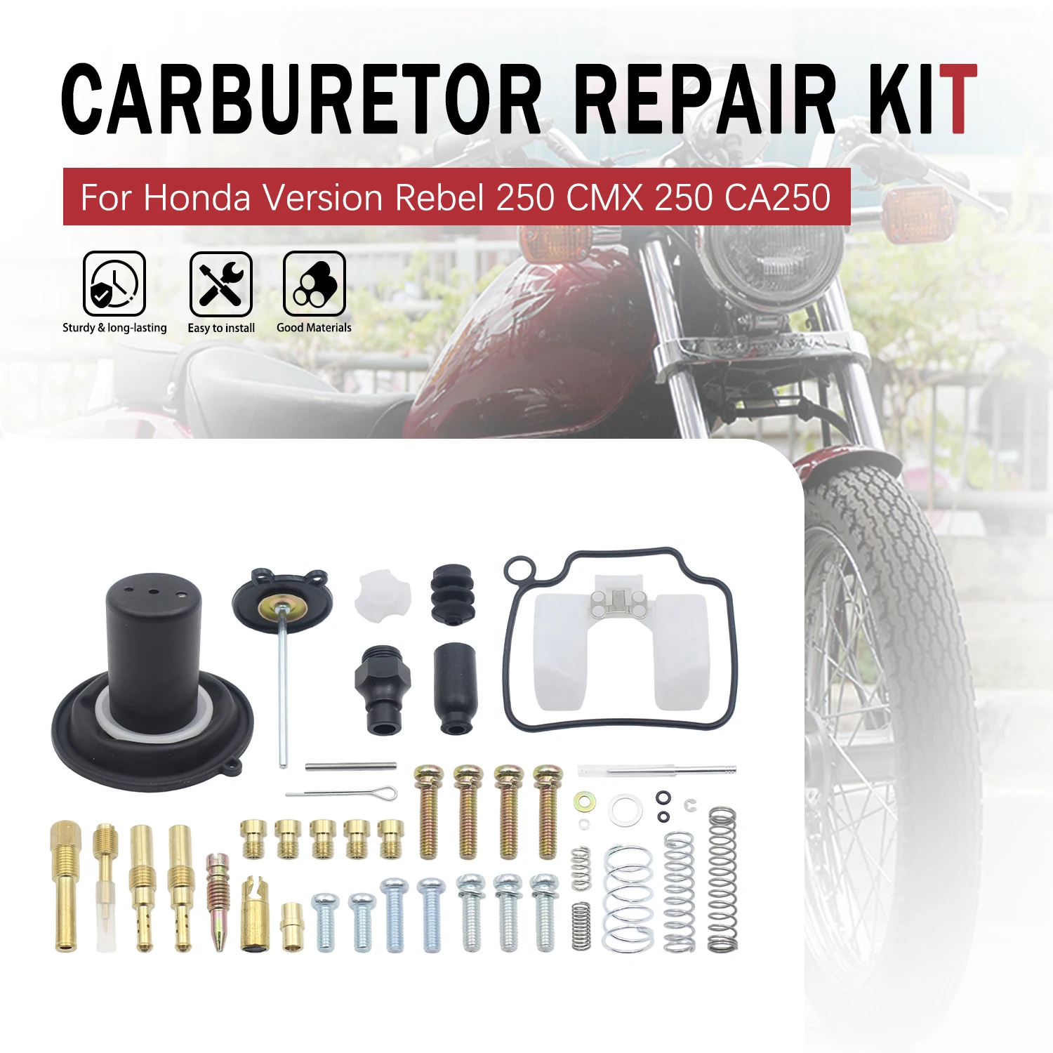 Motorcycle Carb Carburetor Repair Kit For Honda Version Rebel250/CMX250/CA250 1985-2003 2004-2012 2013 2014 2015 2016