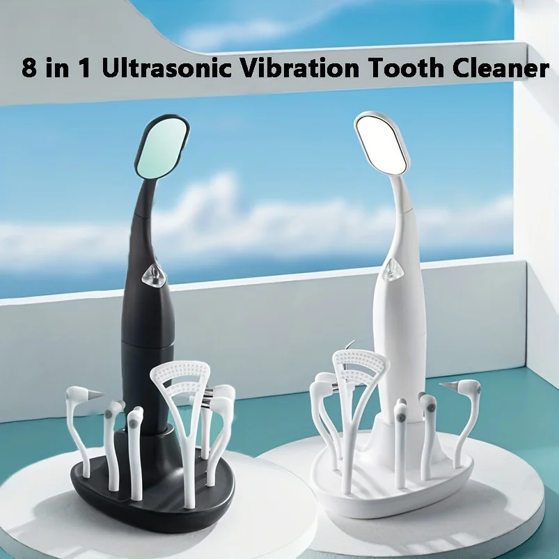 8 In 1  Teeth Cleaner Vibration Dental Cleaner, Equipped With Storage Base, High-brightness LED Lights, Endoscope, Portable And 