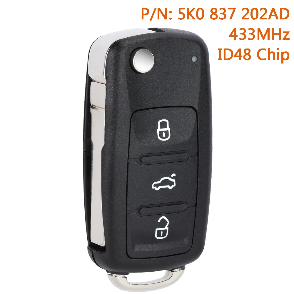 

5K0 837 202AD Remote Key Fob for Volkswagen Golf Passat Tiguan Polo Mk6 Estate Caddy Jetta Beetle for Skoda Seat Cordoba 433MHz
