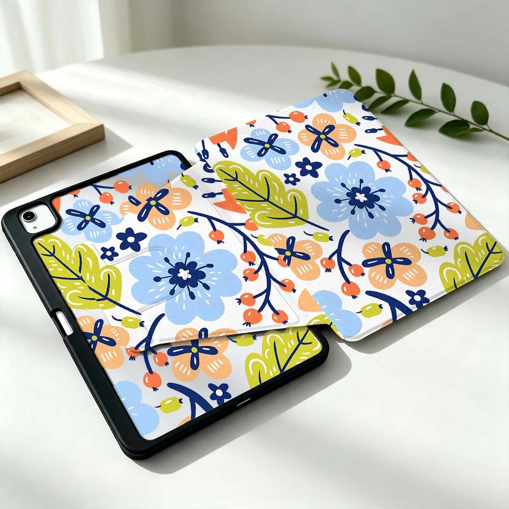 Cartoon Flower Design For Samsung Galaxy Tab S11 S10 S9 S8 A11 FE Plus Ultra 360° Rotation Stylus Storage Tablet Case