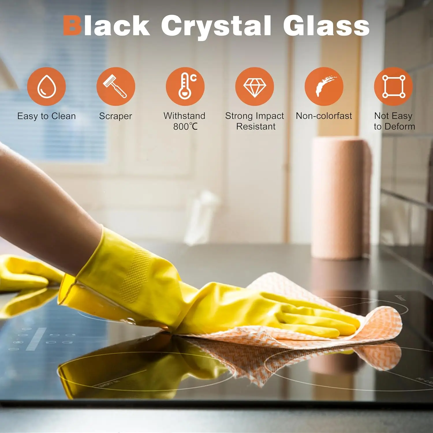 موقد كهربائي من السيراميك من كارينير 4 مناطق، مدمج 60 سم مع تحكم باللمس منزلق 6000 وات، وظيفة مع قفل أمان، بدون قابس، 230 فولت