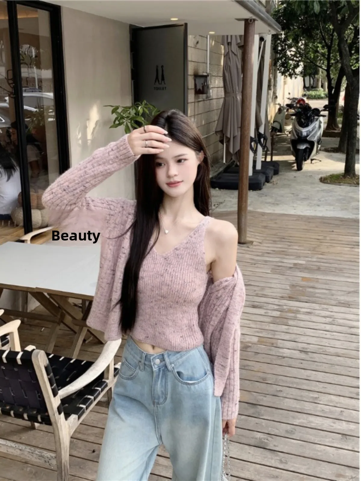 Korean Sle ort Knitted Open Cardigan Vest Women's Two-Piece Set Slim Fit V-Ne Sweater Coat Sweet Sle Spring Autumn