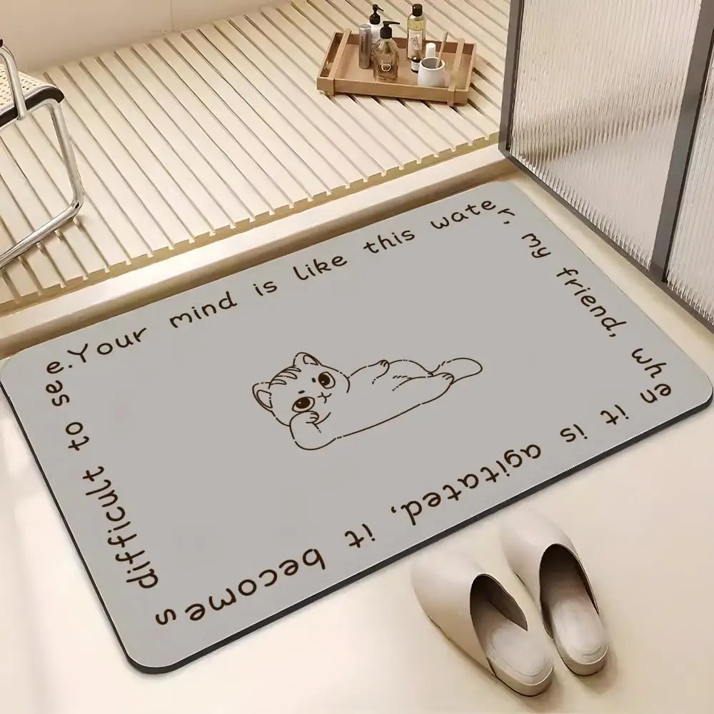 Retro Cute Animal Simple Line Drawing Floor Mat Absorbent Floor Mat Non-Slip Entrance Rug for Bathrooms Restrooms and Toilets