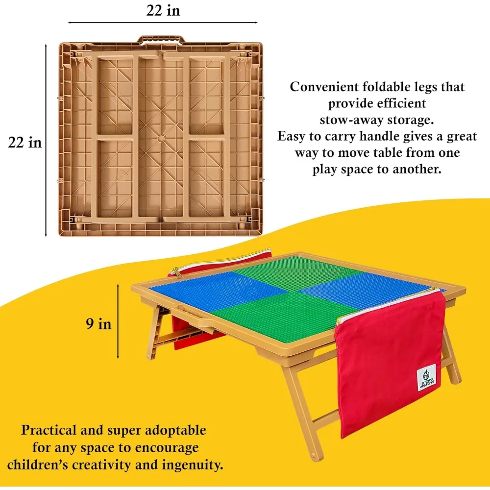 Grande table de nuit de construction pliable pour enfants, faux bois durable, rangement inclus, bureau de jeu portable