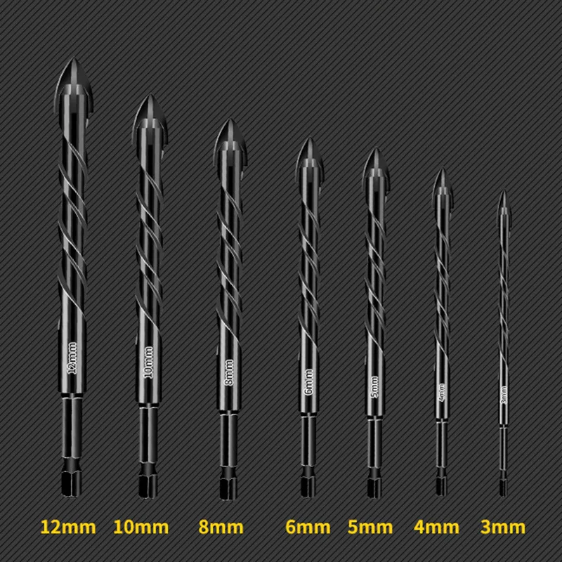 7pcs 3-12mm Cross Hex Tile Drill Bits Set for Glass Concrete Ceramic Hole Opener Brick Hard Alloy Triangle Bit Tool Boxed Kit