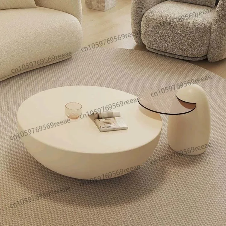 Table basse blanche de conception simple, ensemble de table basse décorative en béton d'art de salon