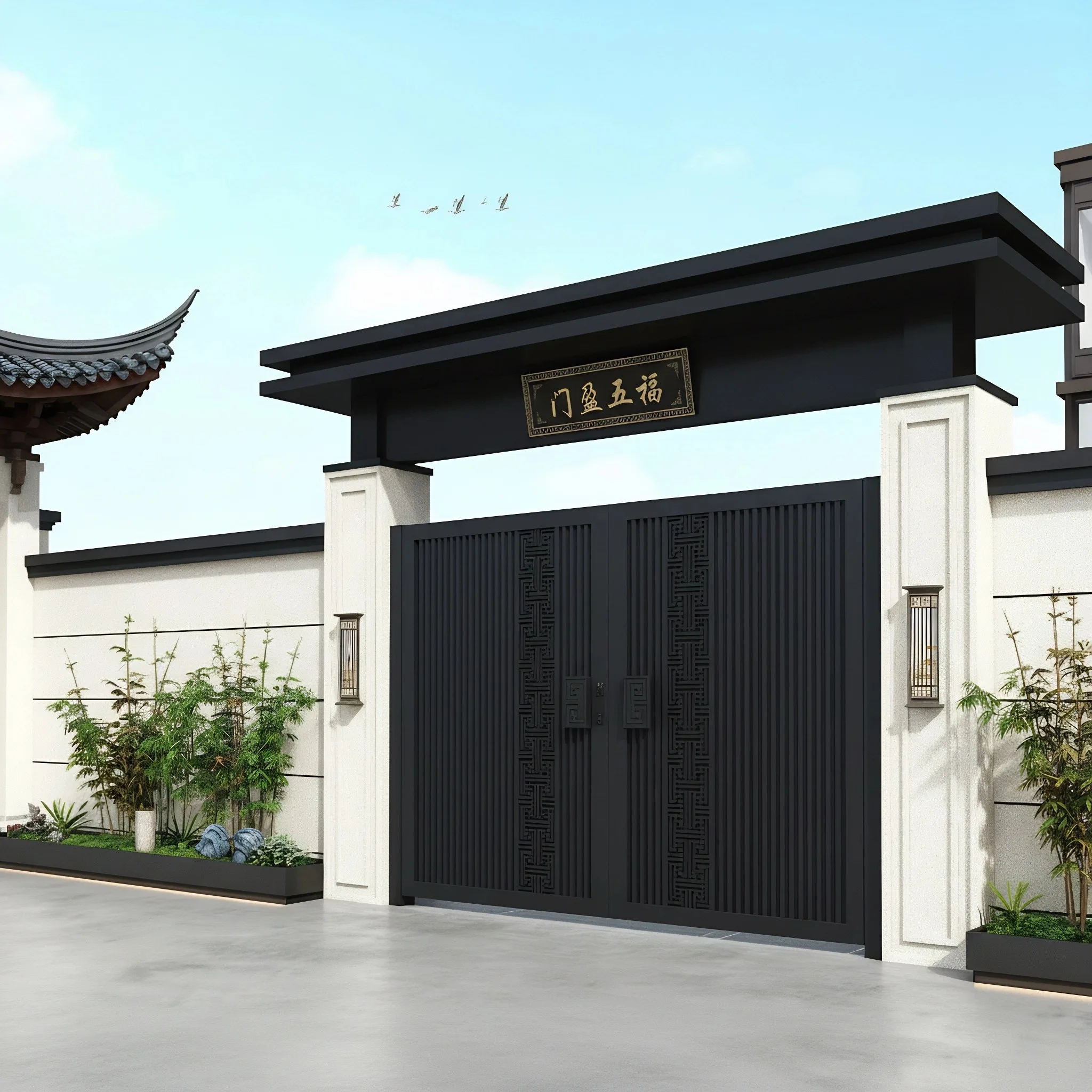 Automatic Double Panels Swing Style Iron Driveway Gates Latest Main Gate Designs Decorative Aluminum GatesCustomizable