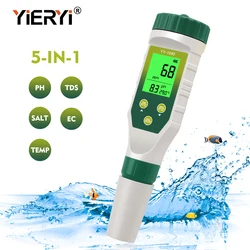 Yieryi 5 in 1 Digital PH TDS EC Salinity Temperature Meter Water Quality Tester for Hydroponics Aquarium Pool Spa Drinking Water