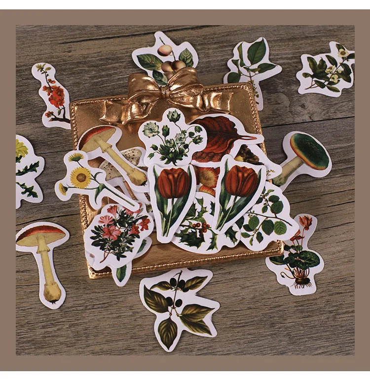 45pcs Retro Forest Series Plant Stickers Set for Scrapbooking Korean Diary Stationery Decorative Planner Sticker Collection