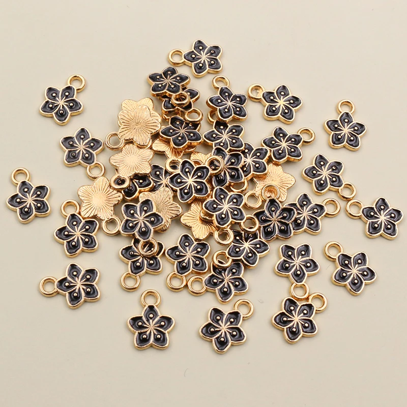 50Pcs 11x9mm Small Alloy Flower Charms Pendants Multi Colors For DIY Bracelet Necklaces Jewelry Making Accessories