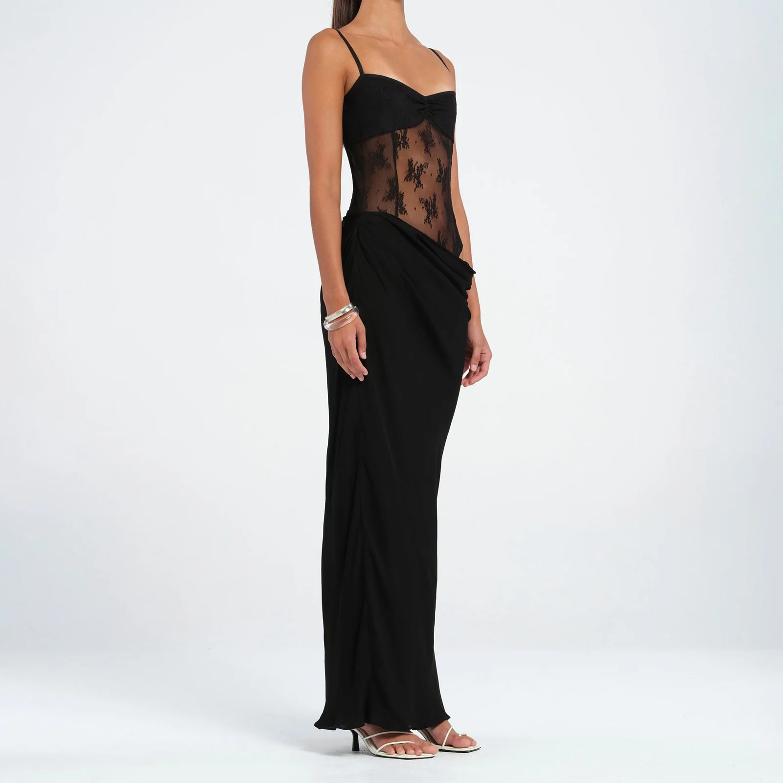 Women Summer Fairycore Patchwork Lace Cami Dress Slim Cut Out Sweetheart Neck Spaghetti Strap Backless Party Club Long Dress