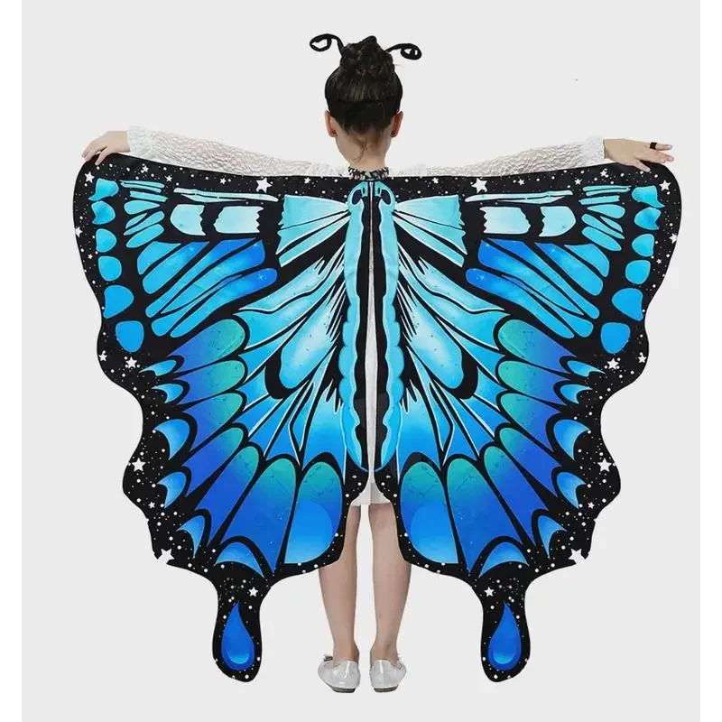 Butterfly Wings Costume Girl Fairy Dress Up Halloween Party Kids Cape Shawl Rainbow Monarch Nymph Pixie Scarf Stage Show New