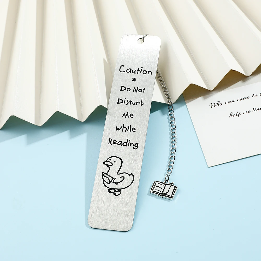 Segnalibro da lettura con anatra in acciaio inossidabile con pendente a libro, inciso 'Non disturbare mentre la lettura', regalo di lettura per tormi