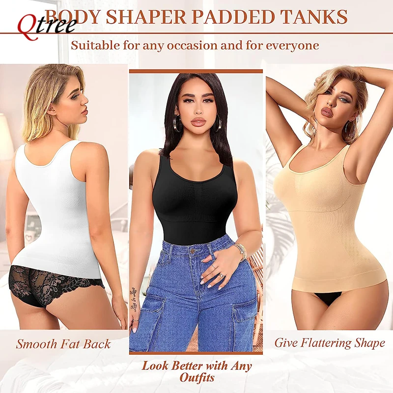 Qtree Women Tummy Control Shapewear Classic 2-IN-1 z usztywnianym biustonoszem Wysoka elastyczna kamizelka rozciągliwa Body Shaper Slim Up Lift