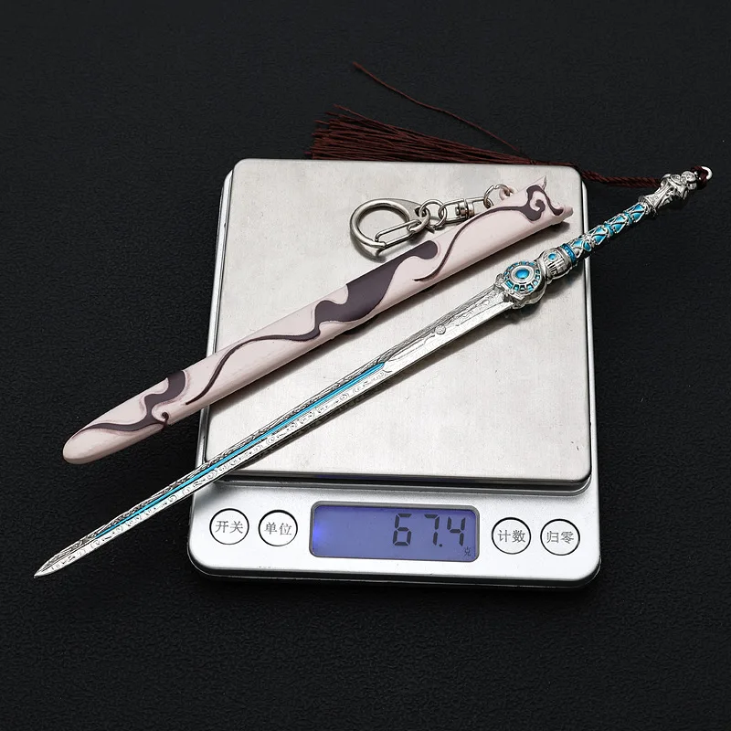 Xianjian filme e televisão ao redor artesanato completo metal liga de zinco wangshu espada 22cm modelo de brinquedo ornamentos espada chaveiro