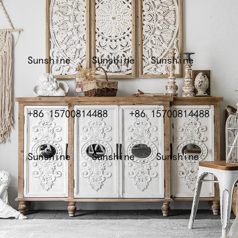 

Modern simple light luxury solid wood entrance cabinet vintage carved cabinet