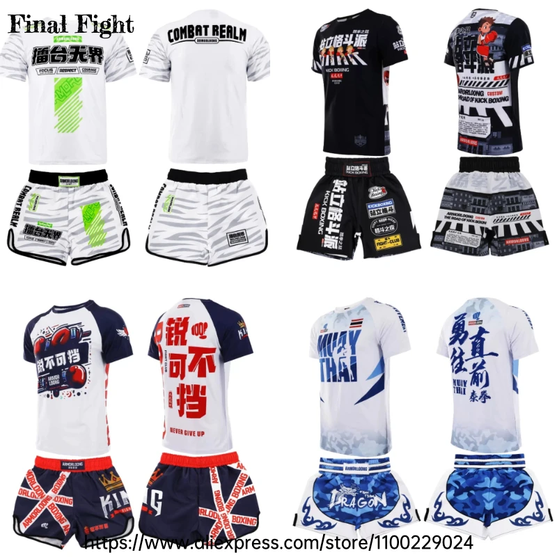 

Boxing Training Set Quick-Dry Elastic Waist Muay Thai Shorts Matching T-Shirt for Fighters Martial Arts Kickboxing Fight Uniform