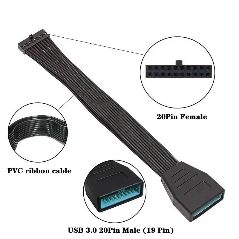15/30cm 20-pinowy przedłużacz męski na żeński USB 3.0 Panel przedni komputera Płyta główna 19-pinowy miękki płaski kabel połączeniowy — zdjęcie produktu 5