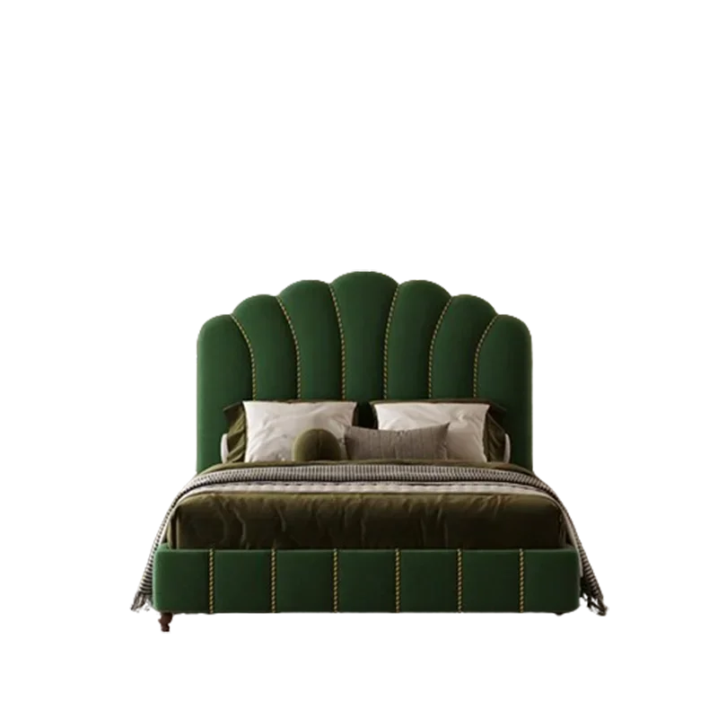 Luxury French Style Double Bed Elegant Pretty Velvet High Headboards Bed Lit Pliable Moderrnas Inteligentes Furniture