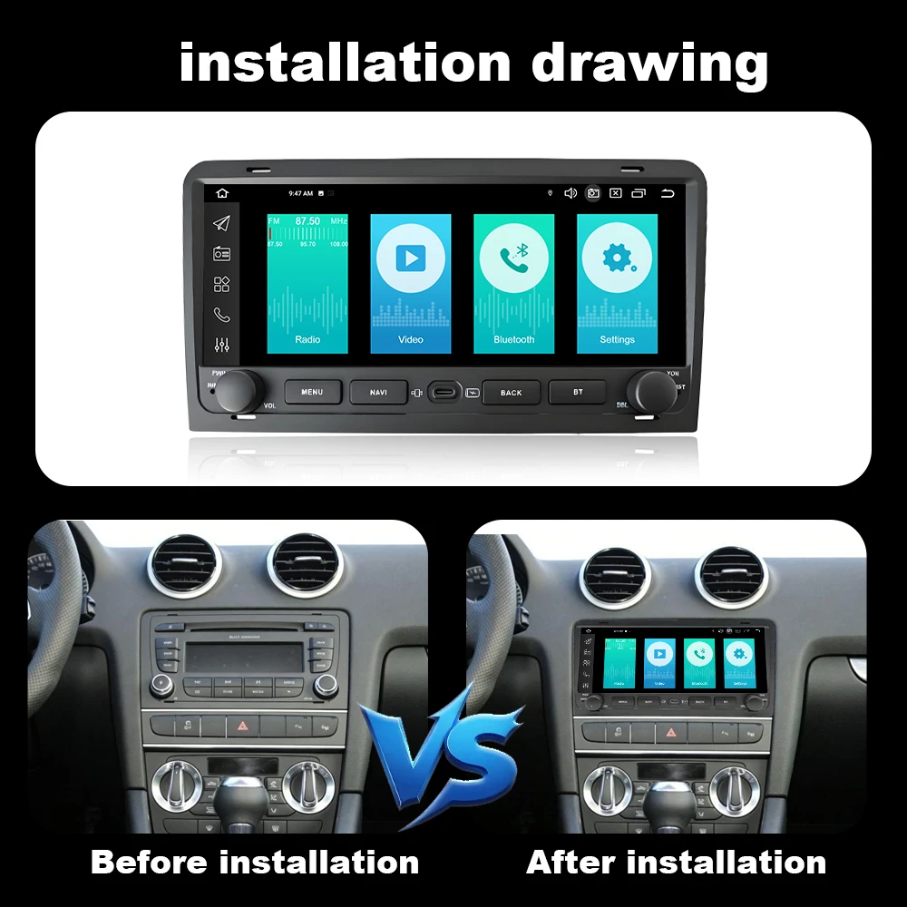 for Audi A3 8P 2003-2013 Car Radio Touch Display Multimedia Player Android Auto Wireless CarPlay DSP Stereo WiFi BT 4G GPS Navi