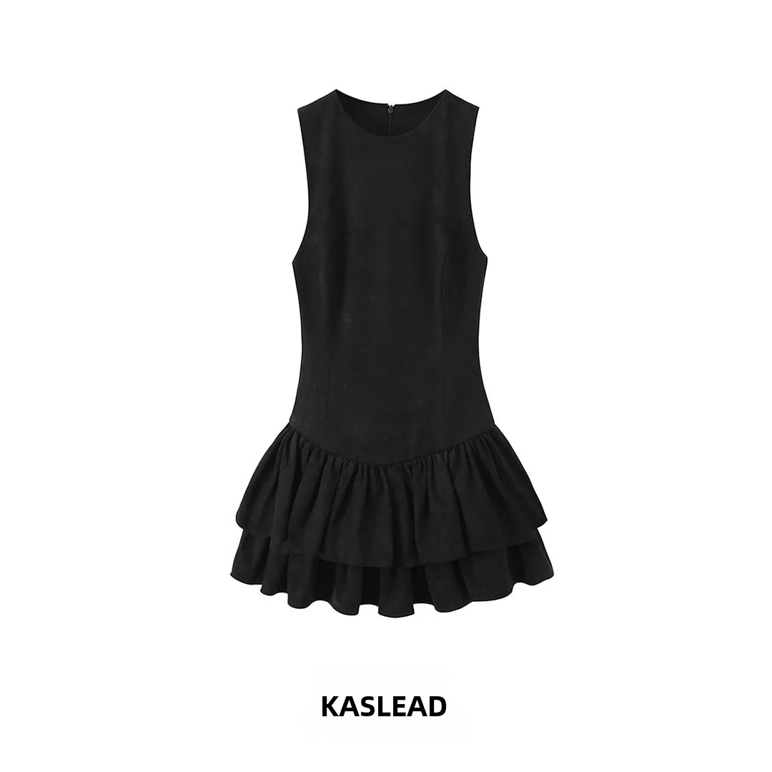 Kaslead nova mulher faion ort dr textura de veludo efeito de camadas decorativas saia linha a sle redondo neline no sve