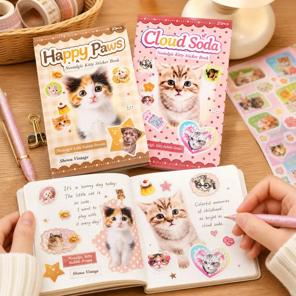 Matte Film Sticker Sheets Tactile Film Cat And Dog Patterns Die Cut Stickers DIY Crafts Colorful Illustrations Sticker Book