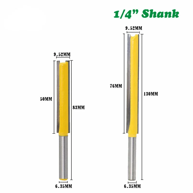 

1/4 Shank Extended Double Blade Straight Edge Trimming Cutter Trimming Machine Head Woodworking Milling Cutter