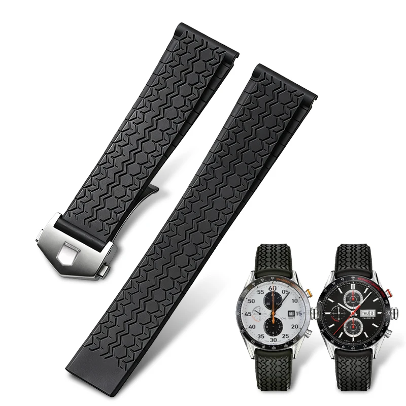 22mm watch belt for TAG Heuer strap CARRER Calibre F1 band butterfly buckle DRIVE TIMER bracelet Silicone rubber Black watchband