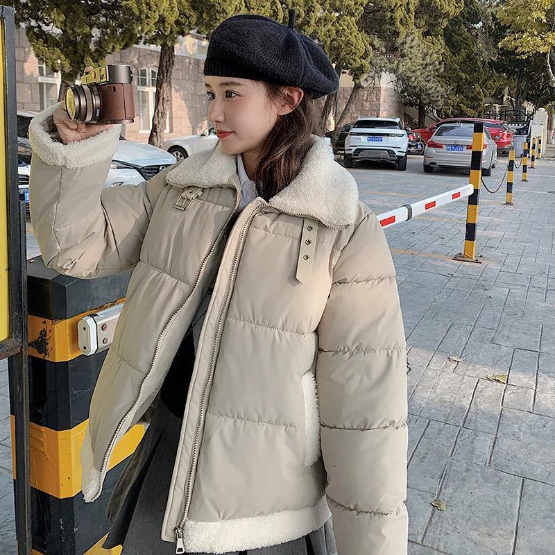 

2025 Winter New Lamb Feather Down Cotton Jacket Cotton Clothing Women's Short Lapel Bread Jacket